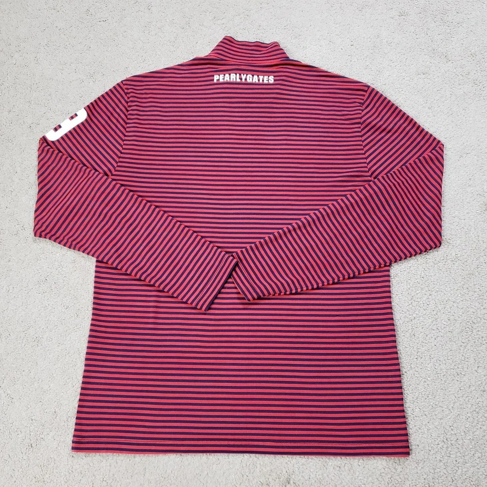 Pearly Gates Shirt Men 6 2XL Red Navy Stripe Mock Rugby Anime Stretch Cutsew - Picture 3 of 14